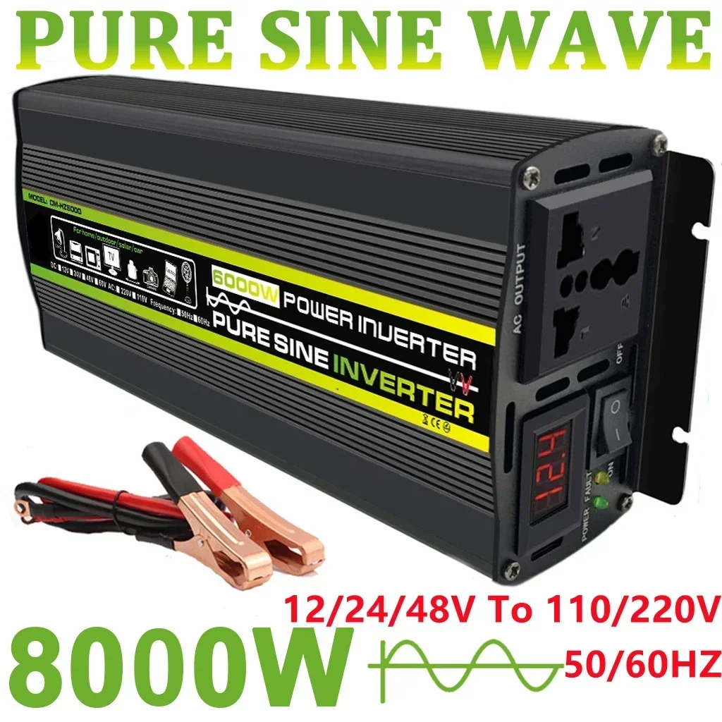 8000W Pure Sine Wave Car Inverter Power Inverter DC12/24/48V To AC 220V Socket Converter for Car Home Outdoor Power Inverter