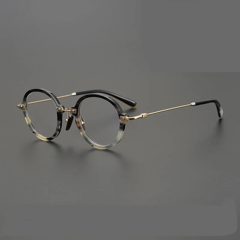 Natural Buffalo Horn Titanium Alloy Frame for Men's High-quality Handmade Circular Optical Reading Women's Prescription Glasses