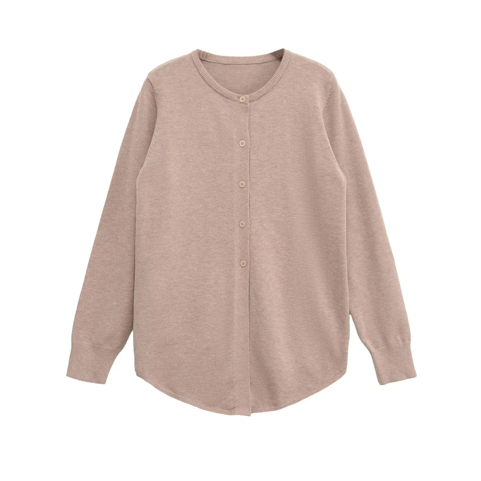 

Lazy Sle Ретро Универсальный модный утягивающий пуговицы с узлом, украшенный круглым Ne Long Sve вязаный свитер, женский свободный крой Ca...