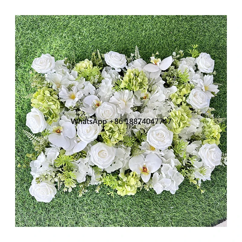 

MYQ30 Factory Roses Head Backdrop Artificial Hydrangea Flower Wall With Green Leaves Wedding Decoration