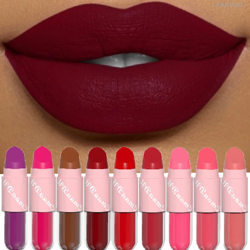 18 farben 2In1 Matte Samt Flüssigen Lippenstift Doppel Kopf Sexy Rot Lila LipGloss Feuchtigkeitsspendende Anhaltende Wasserdichte Lip Glasur make-up