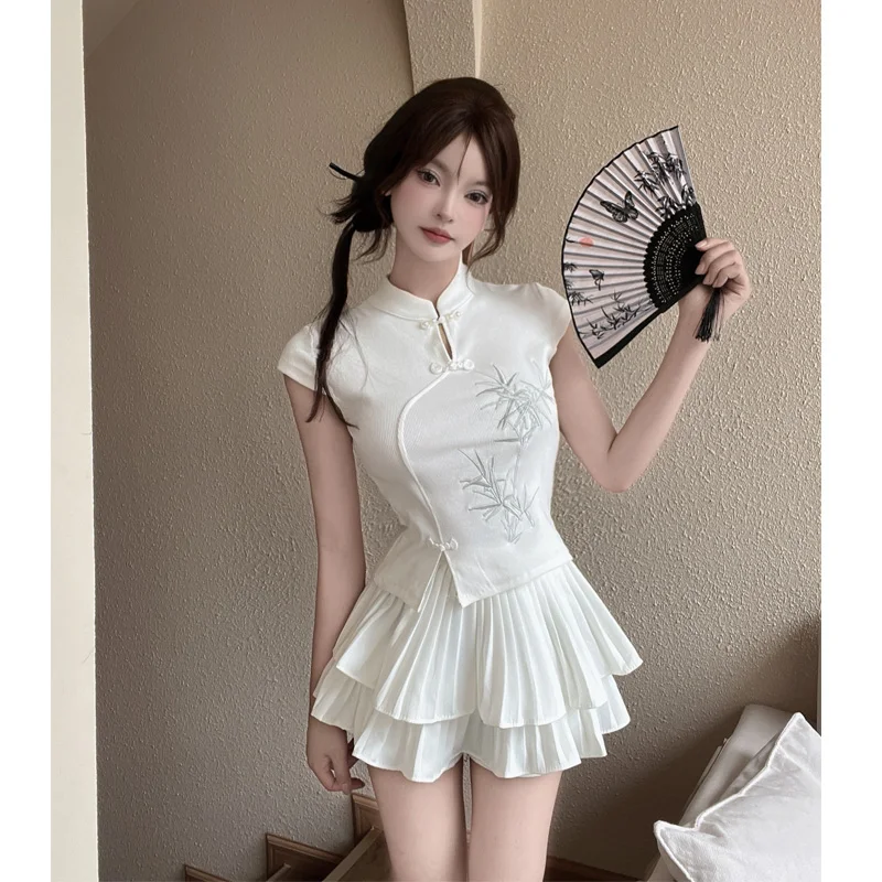 

Женский рабочий orm Set 2025 National Sle с вышивкой, модный воротник-стойка, новая китайская пуговица, плотный ор Sve ...