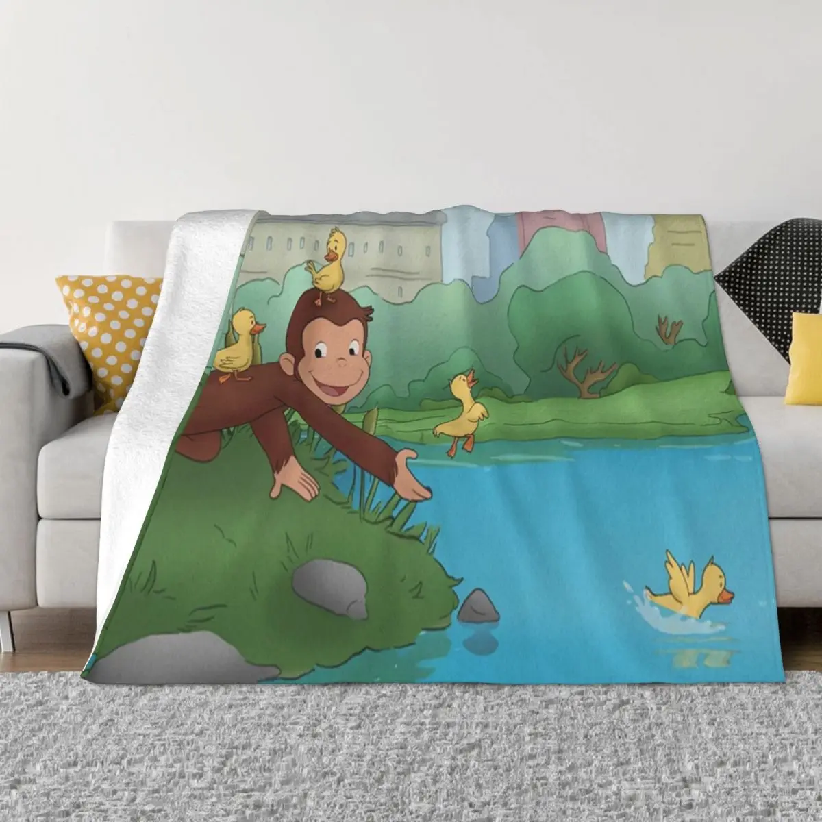 

Одеяло Curious George 000753, одеяла, подарок на день рождения, зимние одеяла, персонализированные одеяла, пледы