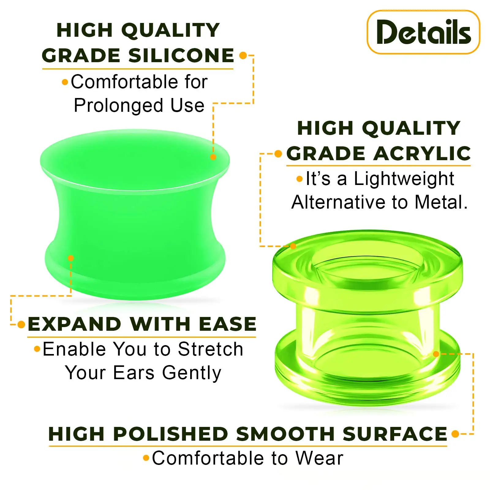 1 Pair Green Silicone Double Flared Saddle Piercing Jewelry Stretcher Ear Plugs Earring Lobe Acrylic External Flesh Tunnel