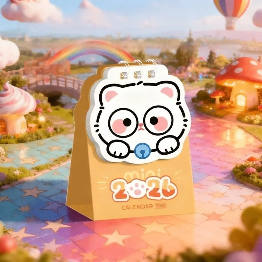 

Cute Mini 2026 Desk Calendar Portable Cartoon Cat Schedule Planner Schedule Mark Calendar Ornaments Office Desk Accessories
