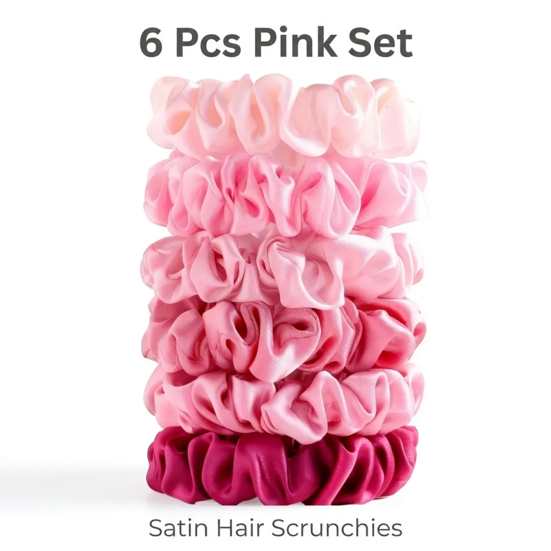 6/12/24 Stück rosa Farbverlauf Satin-Haargummis Set für Frauen, elastische Haarbänder, geeignet für Pferdeschwanz, lässige Accessoires, Kopfbedeckung, niedlich – Detail 1