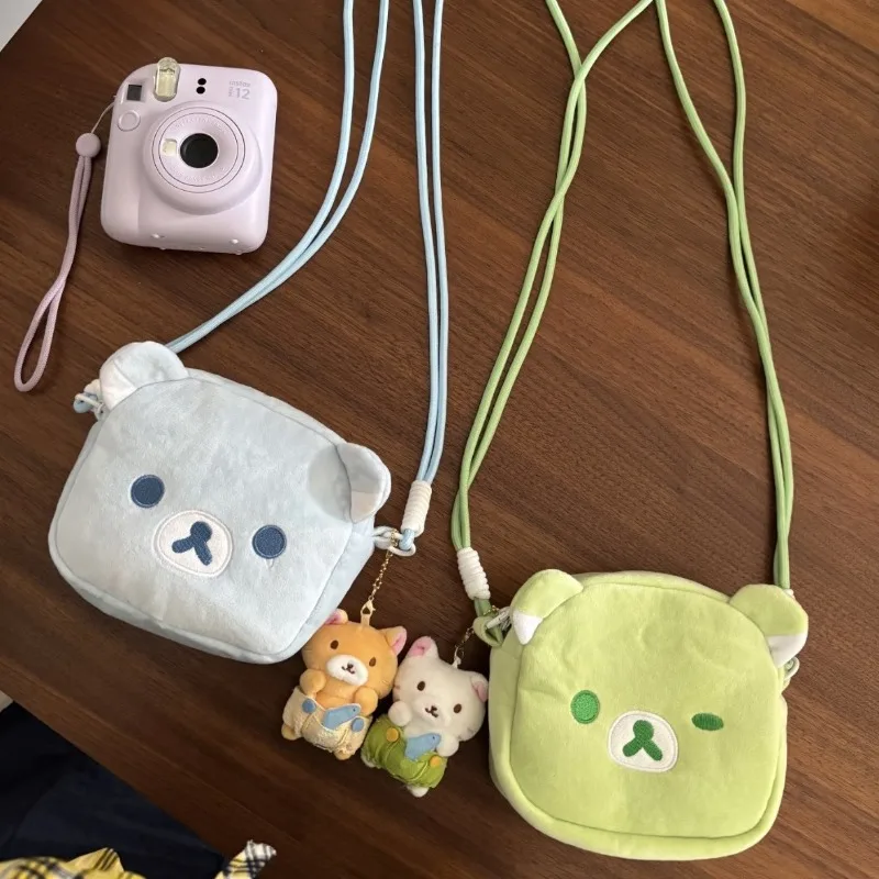 

Cartoon Rilakkuma Plush Storage Bag One-Shoulder Crossbody Polaroid Camera Bag Mini Versatile Storage Bag Girls Christmas Gift
