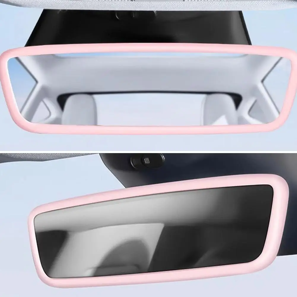 For Tesla Y 2024 Interior Accessories Rearview Mirror Protector Trim Silicone Decor Frame White Pink Protection Strip