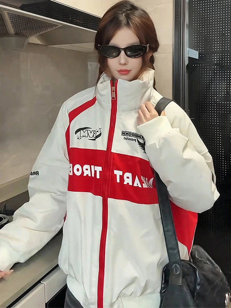 

Утепленная хлопковая куртка для мужчин, зимняя верхняя одежда в американском стиле, мотоциклетная куртка с буквенным принтом, стильный гоночный костюм