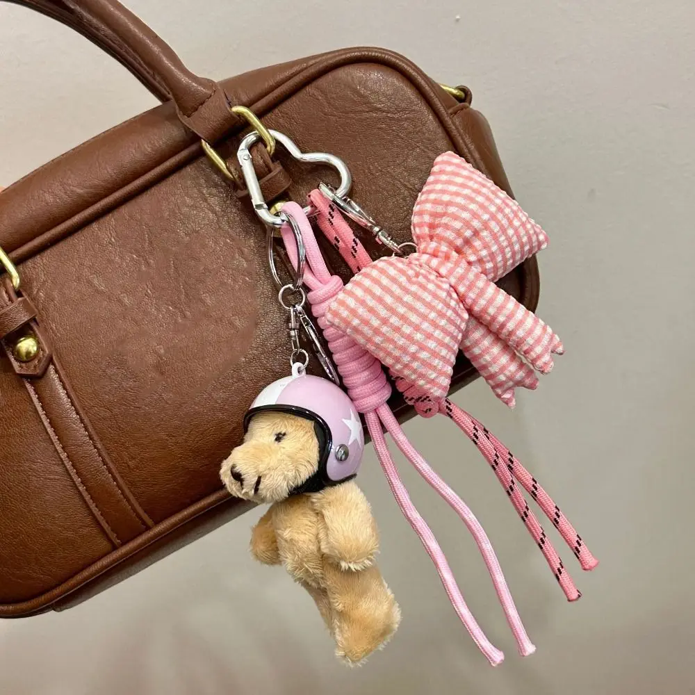 

Cute Helmet Bear Bag Pendant Bow DIY Car Key Chain Woven Rope Phone Key Ring