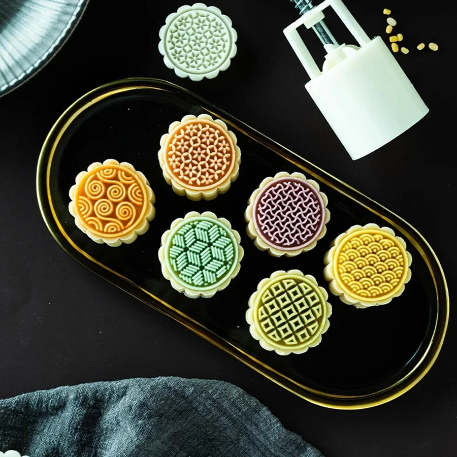 50g 75g 100g Moon Cake Plunger Mold Chinese Traditional Cookie Stamp Mid-autumn Festival Stripe Pattern Kitchen Gadgets Bakeware