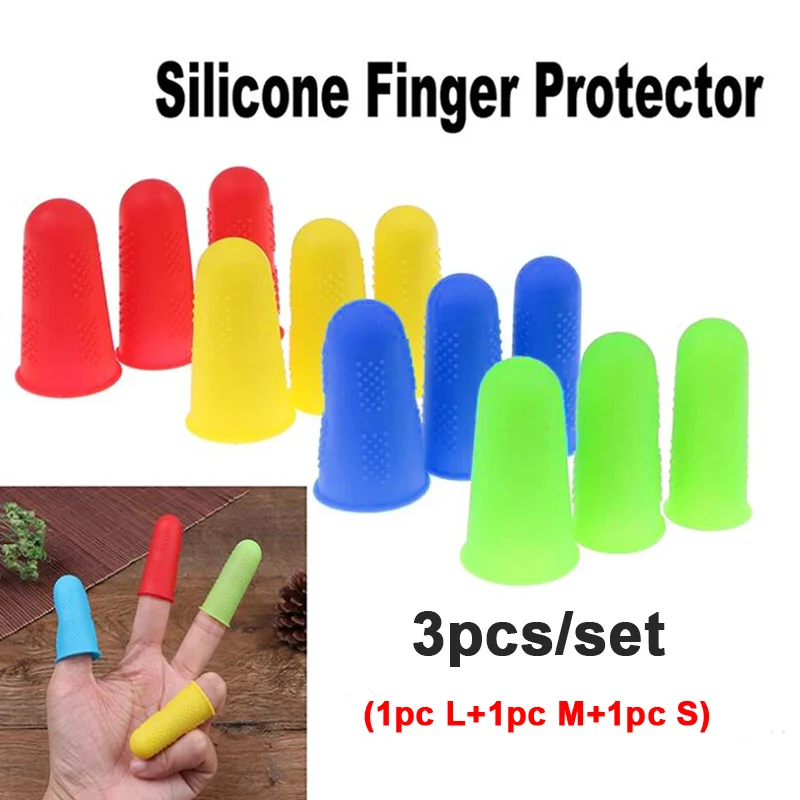 3Pcs Silicone Finger Protector Sleeve Cover Anti-cut Heat Resistant Finger Sleeves Great Cooking Kitchen Tools