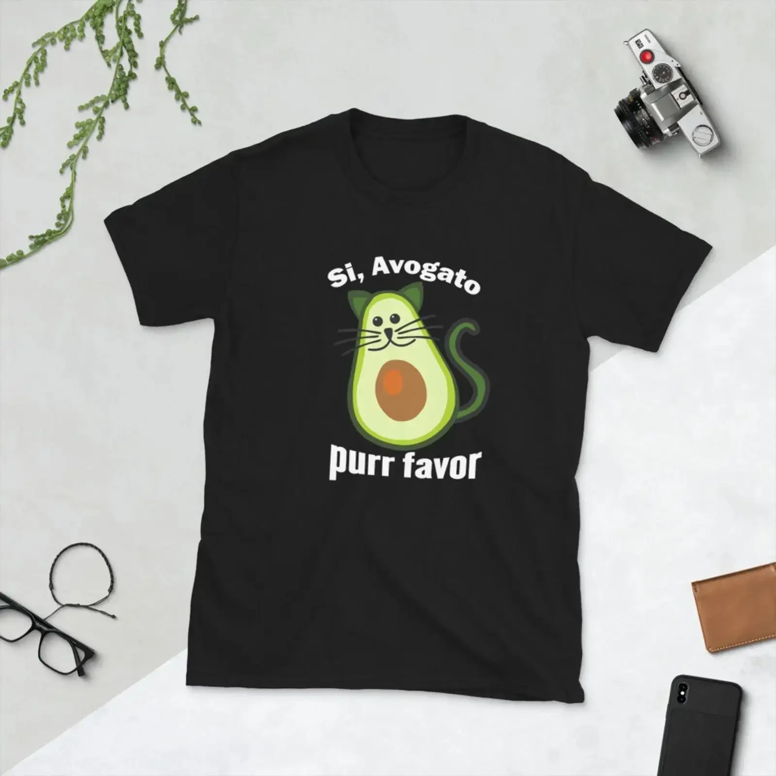 Camiseta Si Avogato Purr Favor Cat Yes Avocado Please Gato, estilo vintage, lavada, elegante, suave, transpirable, gráfica, unisex