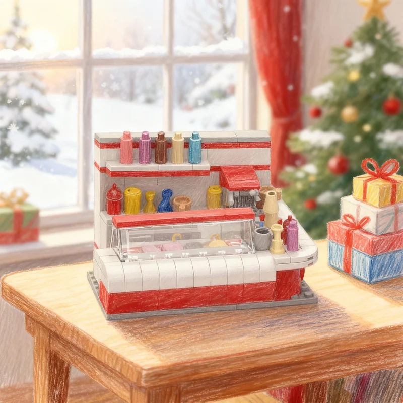 

226 деталей MOC Городская модель магазина мороженого, строительные блоки, архитектурный конструктор, идея для сборки своими руками, рождественский подарок, креативные игрушки, развивающие кубики