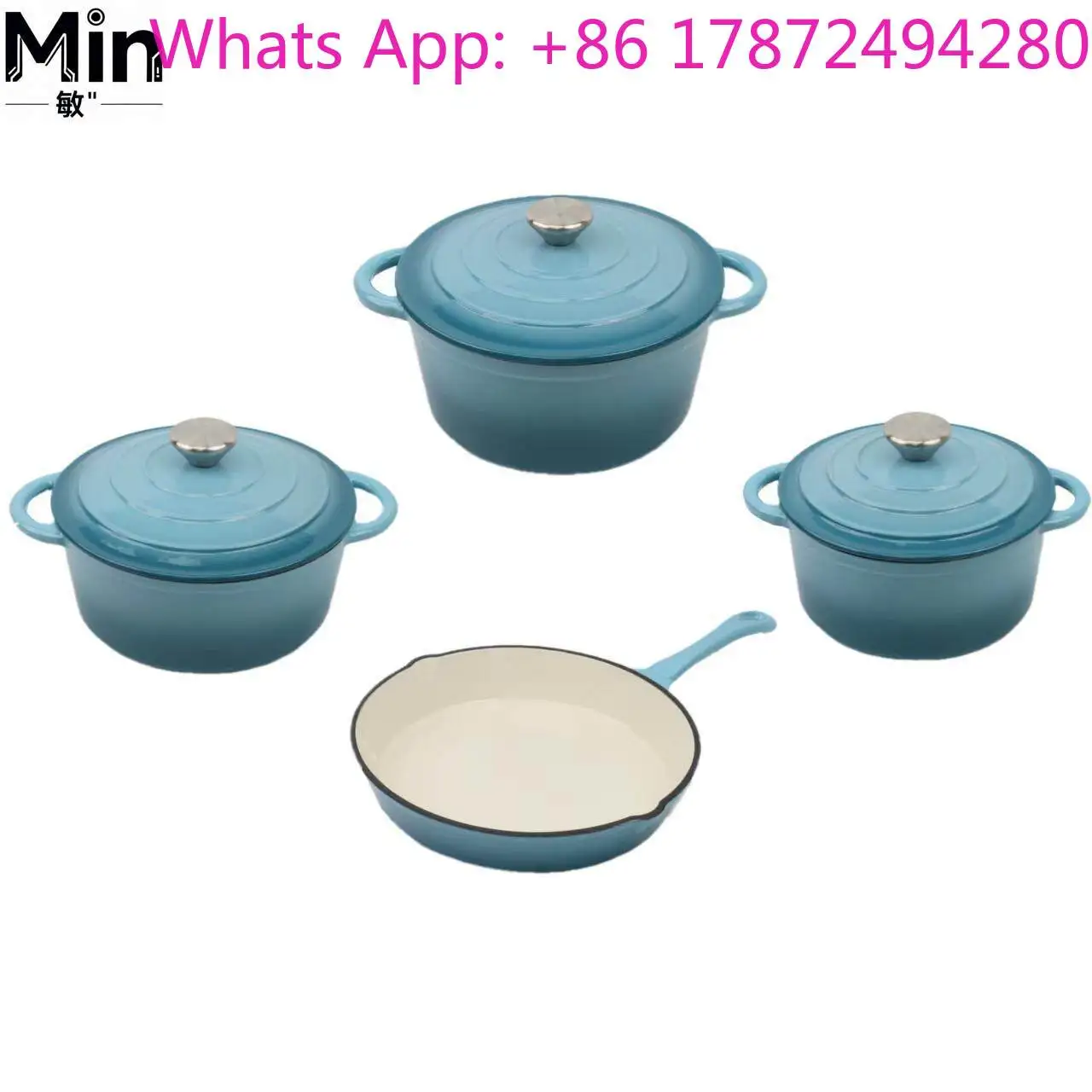 Cast Iron Enamel Cookware 4-Piece Set Dutch Oven Milk Pan Frying Pan Seafood Pot Non-Stick