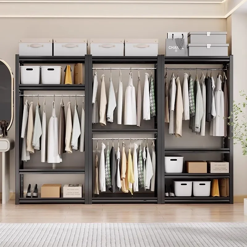 for DIY Angle Steel Wardrobe Shelf Assembly Simple Cloakroom Storage Rack for Rental Renovation Homemade Hanger System