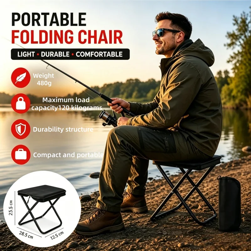 Outdoor folding chairs, stools with cushions, portable fishing benches, park area travel leisure handbags, wallet stools