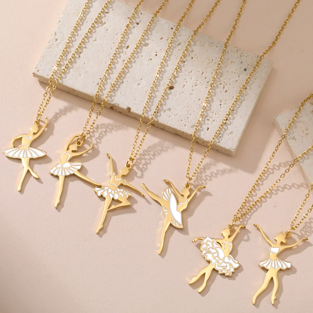 Cazador Stainless Steel Ballet Dancing Girl Pendant Necklaces for Women Ballerina Gift Necklace Jewelry Birthday Trendy 2026