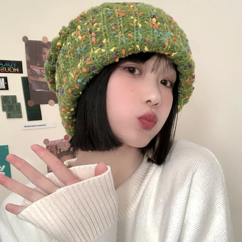 العصرية مختلط اللون مترهل قبعة للنساء الخريف الشتاء الكلاسيكية Coldproof الدافئة قبعة الجمجمة سميكة قبعات متماسكة MZr05 #6