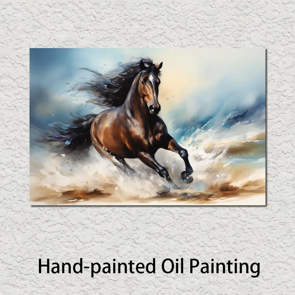 

Contemporary Horse Oil Painting Handmade Canvas Art Horses Race High Quality Classical Animal Artwork Living Room Decor Textured