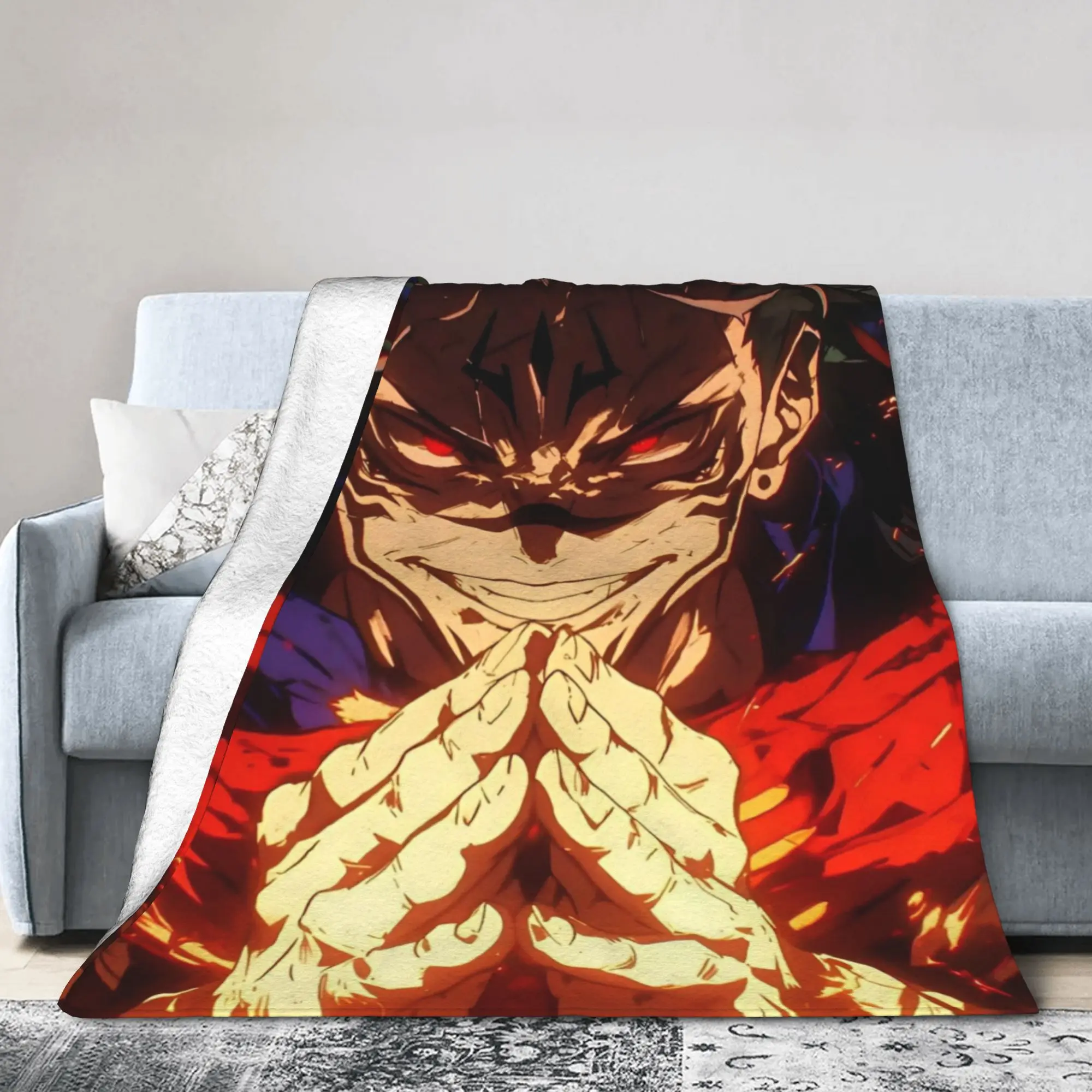 Ryomen Sukuna Velvet Throw Blanket Jujutsu Kaisen Anime Blanket for Sofa Travel Lightweight Bedspread,