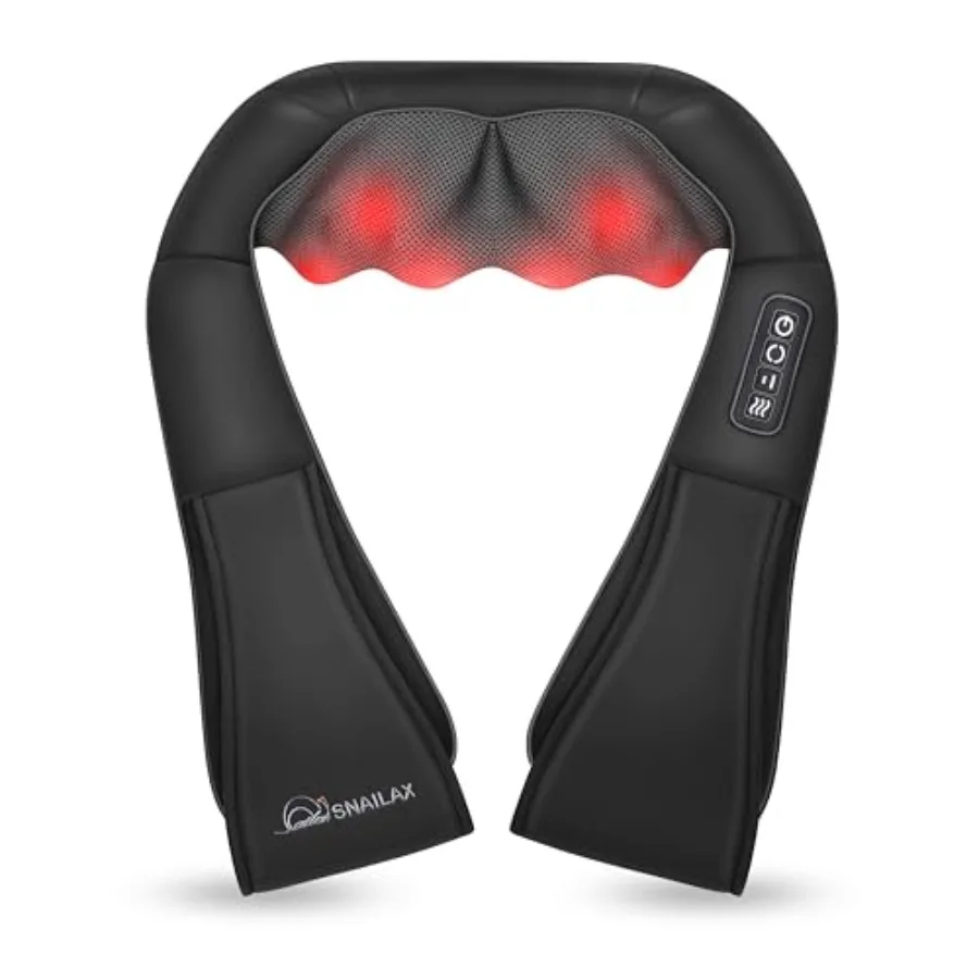 

Snailax Shiatsu Neck and Shoulder Massager for home office use, PU leather black with heat and deep kneading massage function