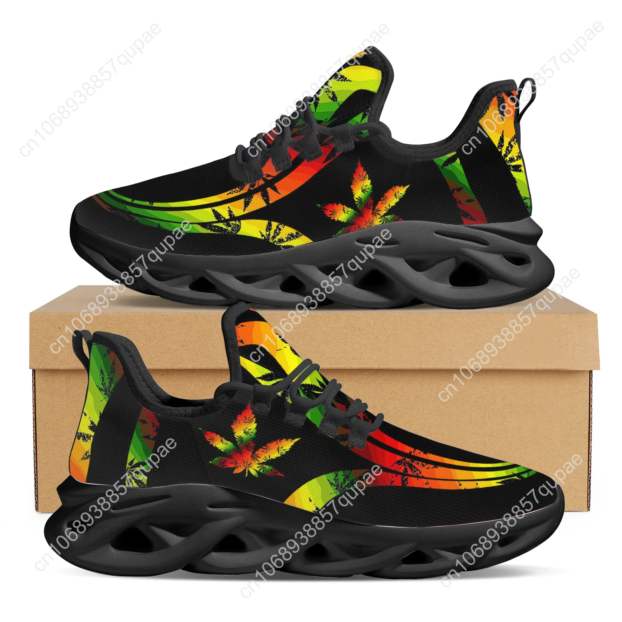 Gradient Weed Leaves Printed Flats Sneakers Shoes Mens Womens Sports Shoes Fashion High Quality DIY Sneaker Custom Made Shoe
