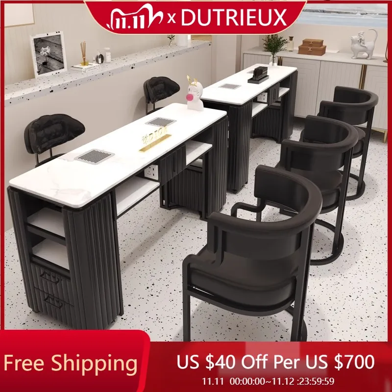

Makeup Reception Nail Desk Designer Wooden Drawer Luxury Manicure Table Black Aesthetic Easy Clean Nageltisch Salon Furniture