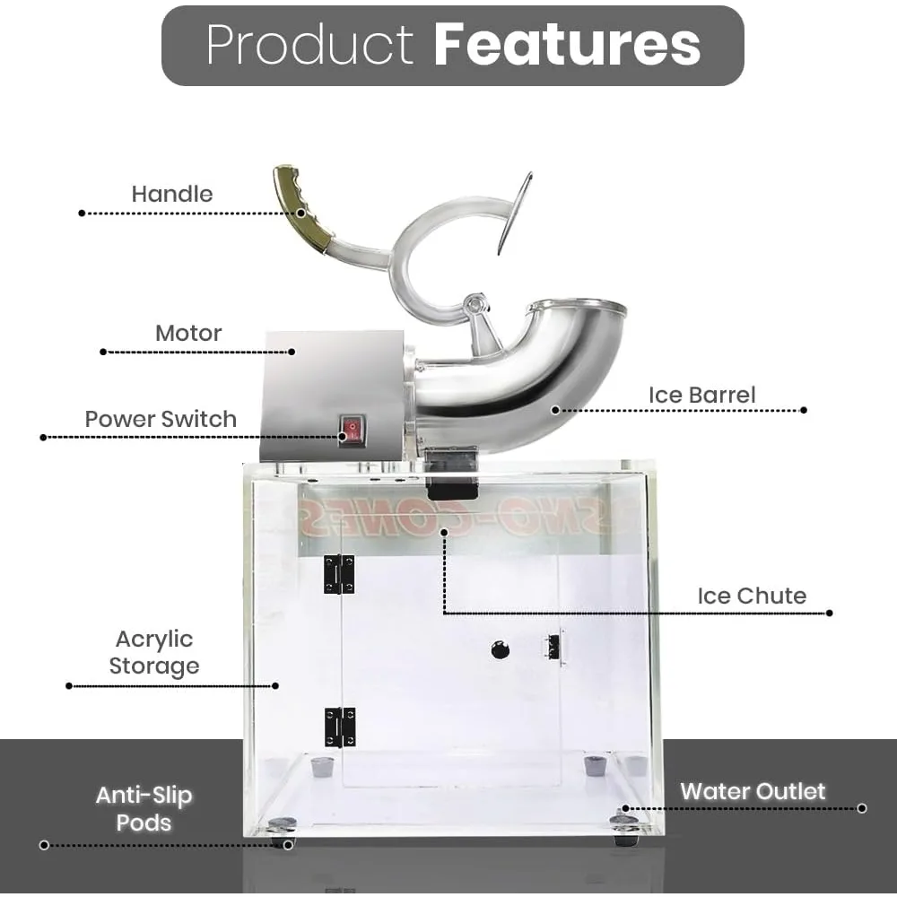 Máquina de afeitar eléctrica de acero inoxidable, trituradora de hielo de 440 libras/hr con cuchillas duales, 250W, máquinas para hacer conos de nieve