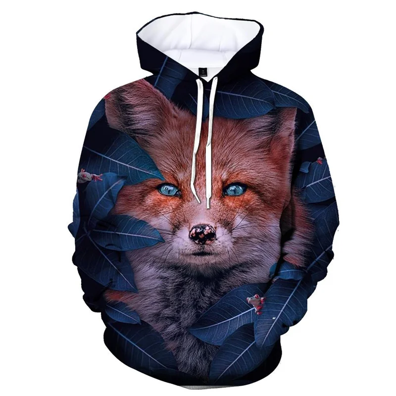 Men\'s 3d Printed Fox Animal Hoodie Fashion Spring Autumn Long-sleeved Pullovers Casual Children Sweatshirt Street Cool Hoodies