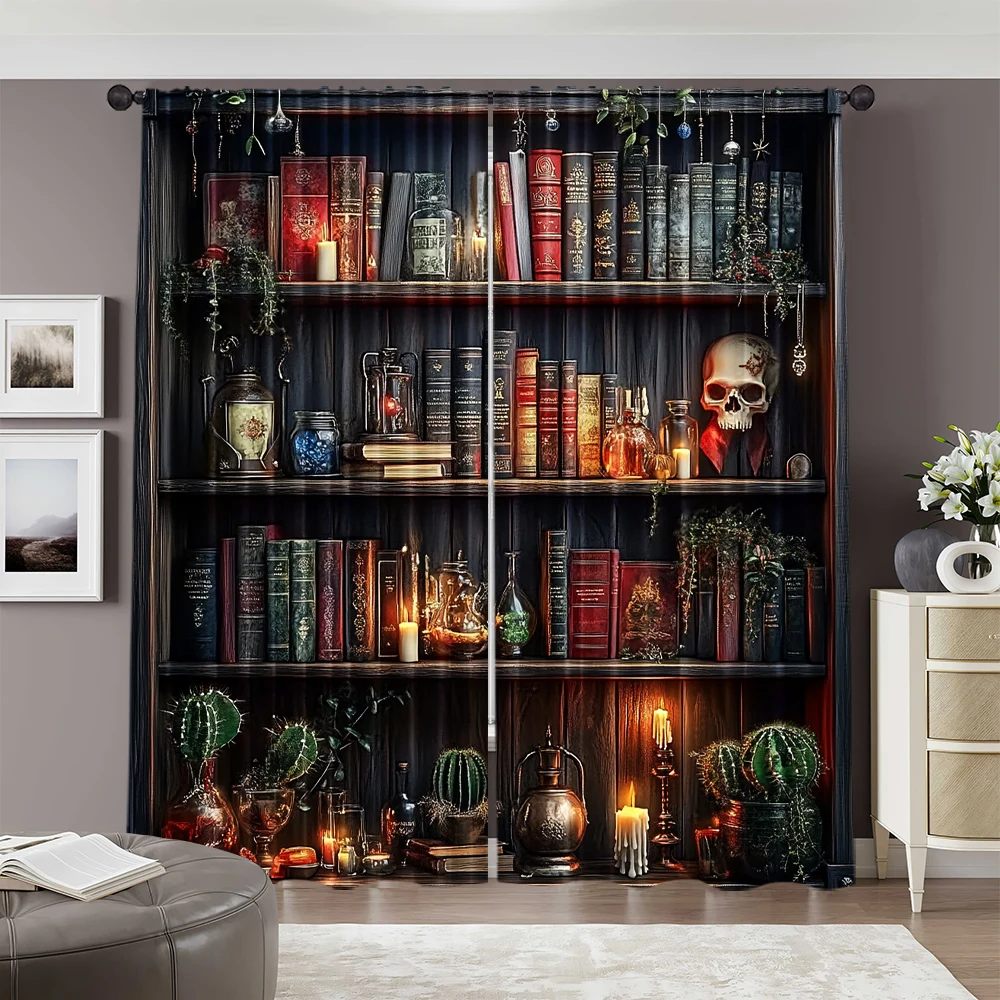 2pcs, 2D flat printing Drapes Gothic magic Versatile 100% Polyester,Without Electricity Birthday Party Use for Holiday Parties
