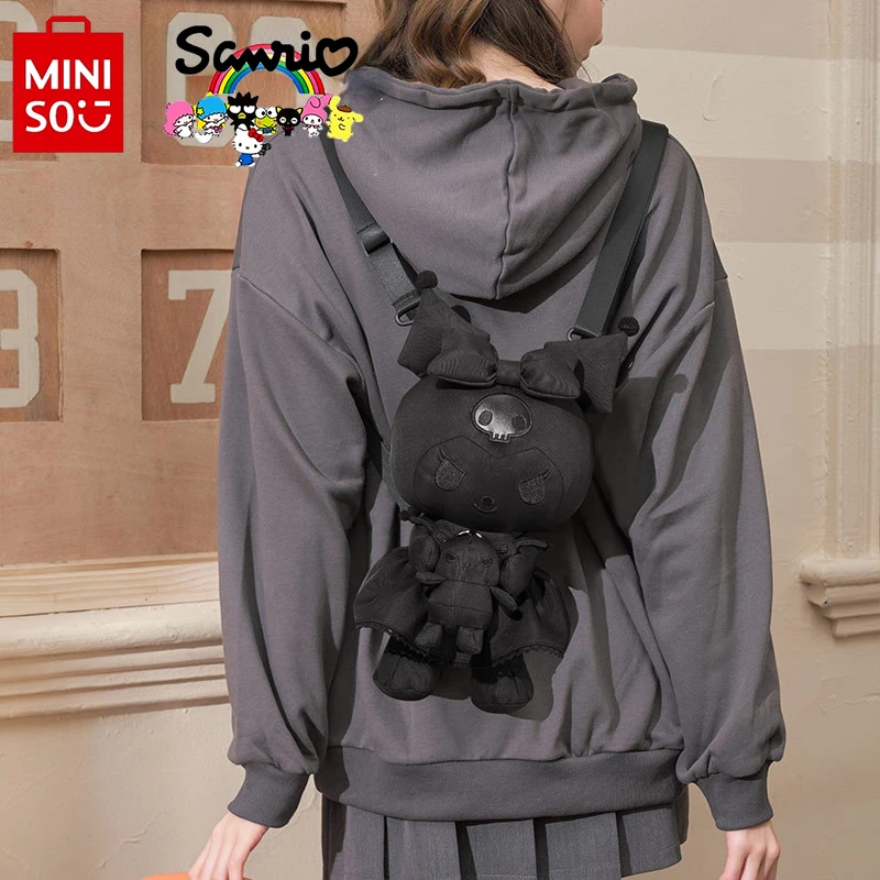 Miniso Kuromi's New Girls' Backpack Fashion High Quality Doll Backpack Black Cartoon Casual Versatile Children's Toy Backpack