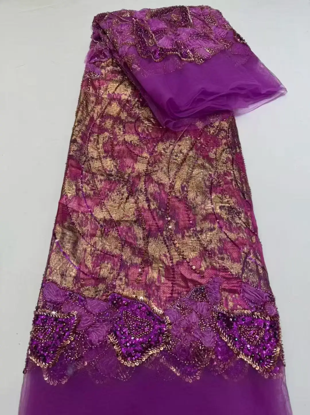 

luxury African Sequins Lace Fabric for Wedding Dress, Beaded Embroidery, French Tulle, Nigerian Material, High Quality