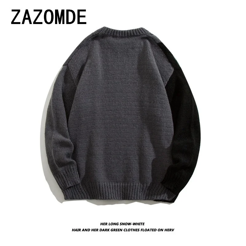 ZAZOMDE Vintage บล็อกสีรอบคอเสื้อกันหนาวสําหรับบุรุษและสตรี Casual Streetwear หลวม Fit เสื้อถักอินเทรนด์เสื้อคู่