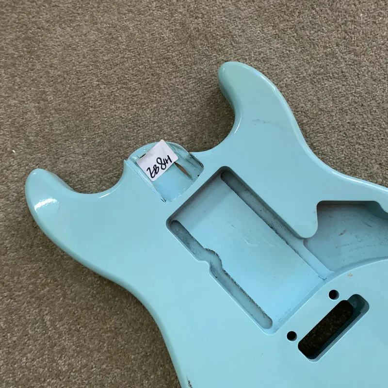 EB841 Blue Color 2 Pivots Bridges ST Guitar Unfinished 6 String Electric Guitar Body in Solid Wood for Replace and DIY Damages