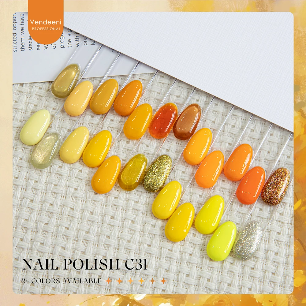 Vendeeni 24 Farben Gemischtes Gel-Nagellack-Set Gelb Orange UV Soak-Off Gel-Lack Gold Glitzer Katzenaugen-Gel-Lack mit Display – Detail 6