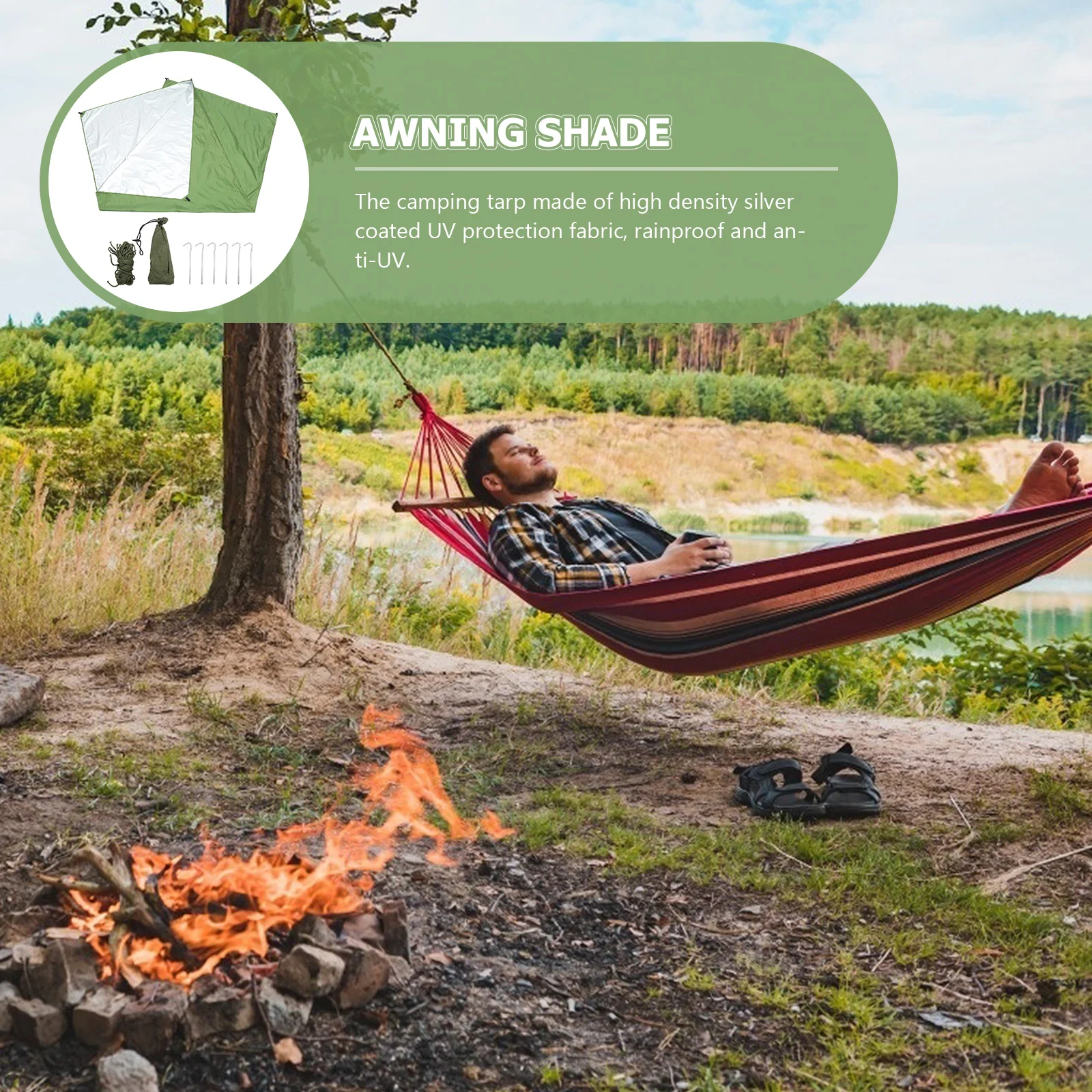 

Waterproof Sunscreen Tent Tarp Green 3-4 Persons Camping Beach Travel Shade Canopy UV Protection Anti Rain Foldable Easy Carry