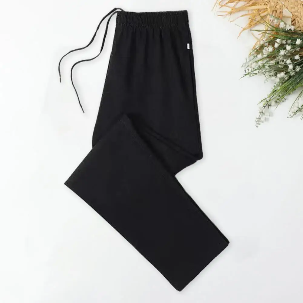 

Adjustable Waistline Trousers Men's Elastic Drawstring Waist Wide Leg Sweatpants with Pockets Simple Style Casual for Breathable