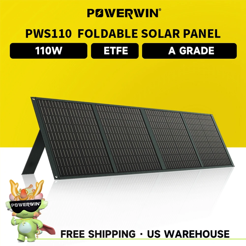 POWERWIN PWS110 Foldable Solar Panel Battery Charger Flexible 18V 110W ETFE 24% Efficiency Voltage Regulator Fast QC Output RV