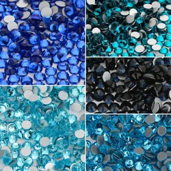QIIY SS6-SS30 Blue Series Glass Flat Back Rhinestones Glitter Round Stones Glue On Diamond for DIY Nails Art Clothes Decoration
