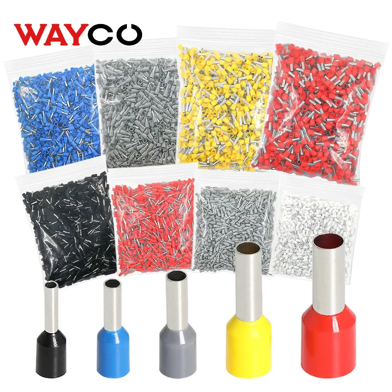 1000PCS Röhren-Crimp-Klemmen Elektrokabel Aderendhülsen Steckverbinder E0508 E7508 E1008 E1508 E2508 E4009 E6012 Ringhülse