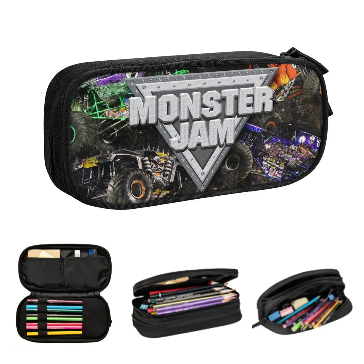 Estojos de lápis padrão Monster Jam, grande capacidade Pen Bags, Classic Pen Box, Lápis Pouch para meninos e meninas, Escola de papelaria para estudantes