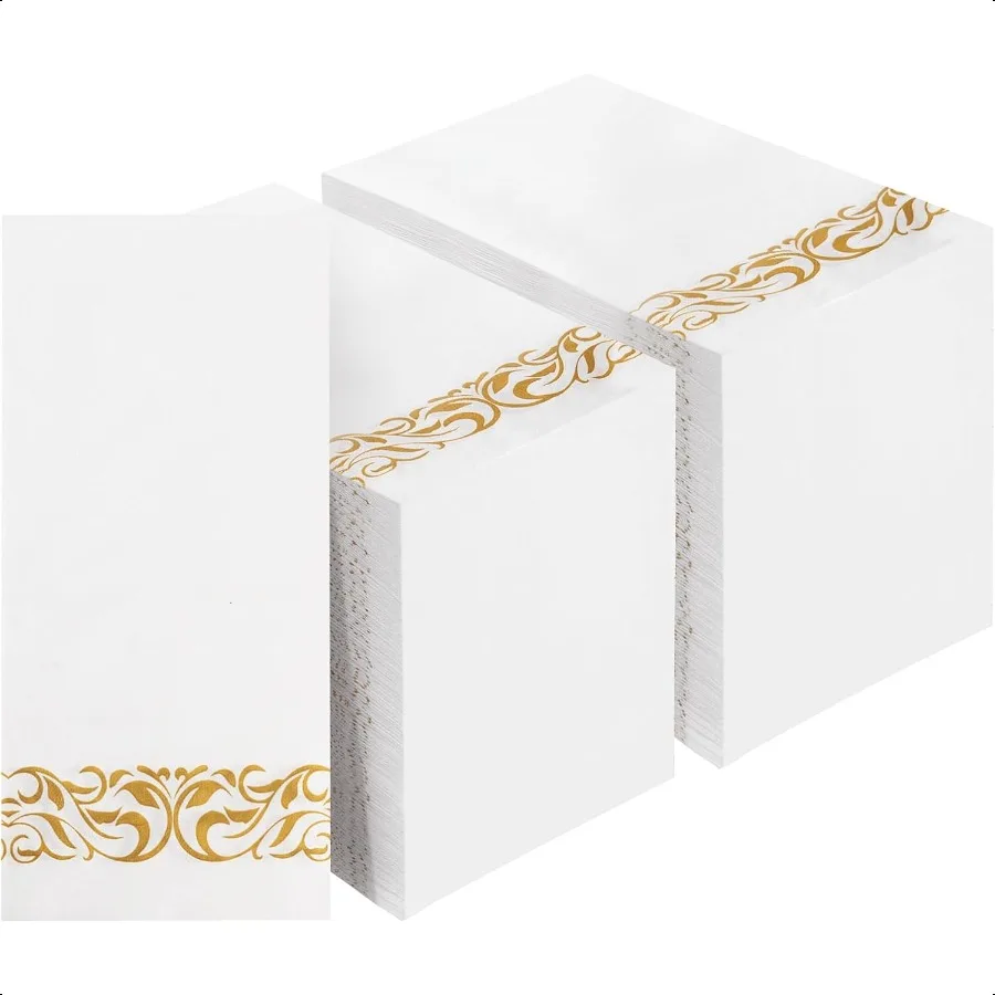 Confezione da 200 tovaglioli di carta Tovaglioli da tavola a 3 strati con finiture dorate per gli ospiti Asciugamani di carta da bagno morbidi e assorbenti, perfetti per