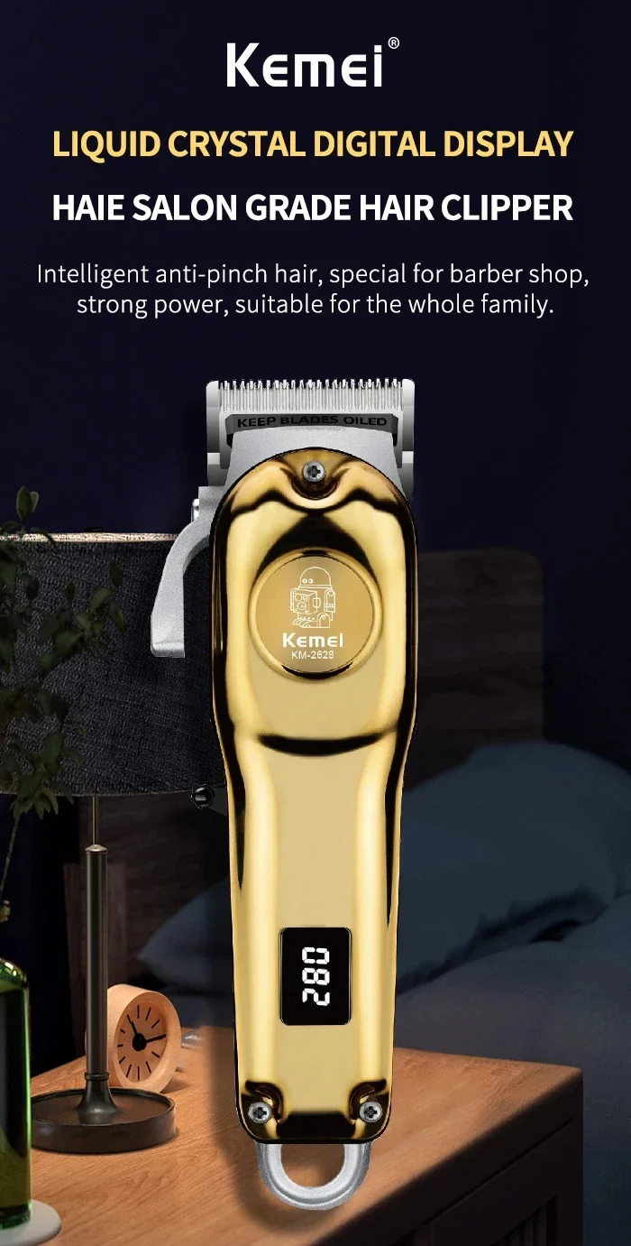 Kemei KM-2628 Professioneller Haarschneider, verstellbarer elektrischer Trimmer mit LCD-Display, kabellos, wiederaufladbar, leistungsstarker Motor – Detail 1