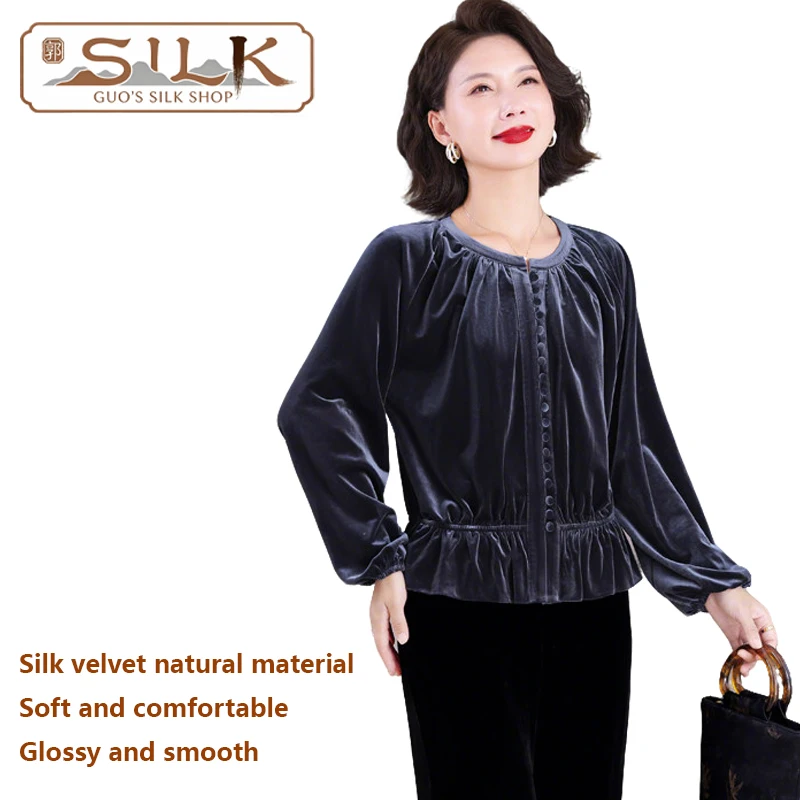 

High-end Silk Velvet Women's Shirt Long-Sleeved Elegant Dress for Women Fashionable, Casual, Luxurious Women's Clothing