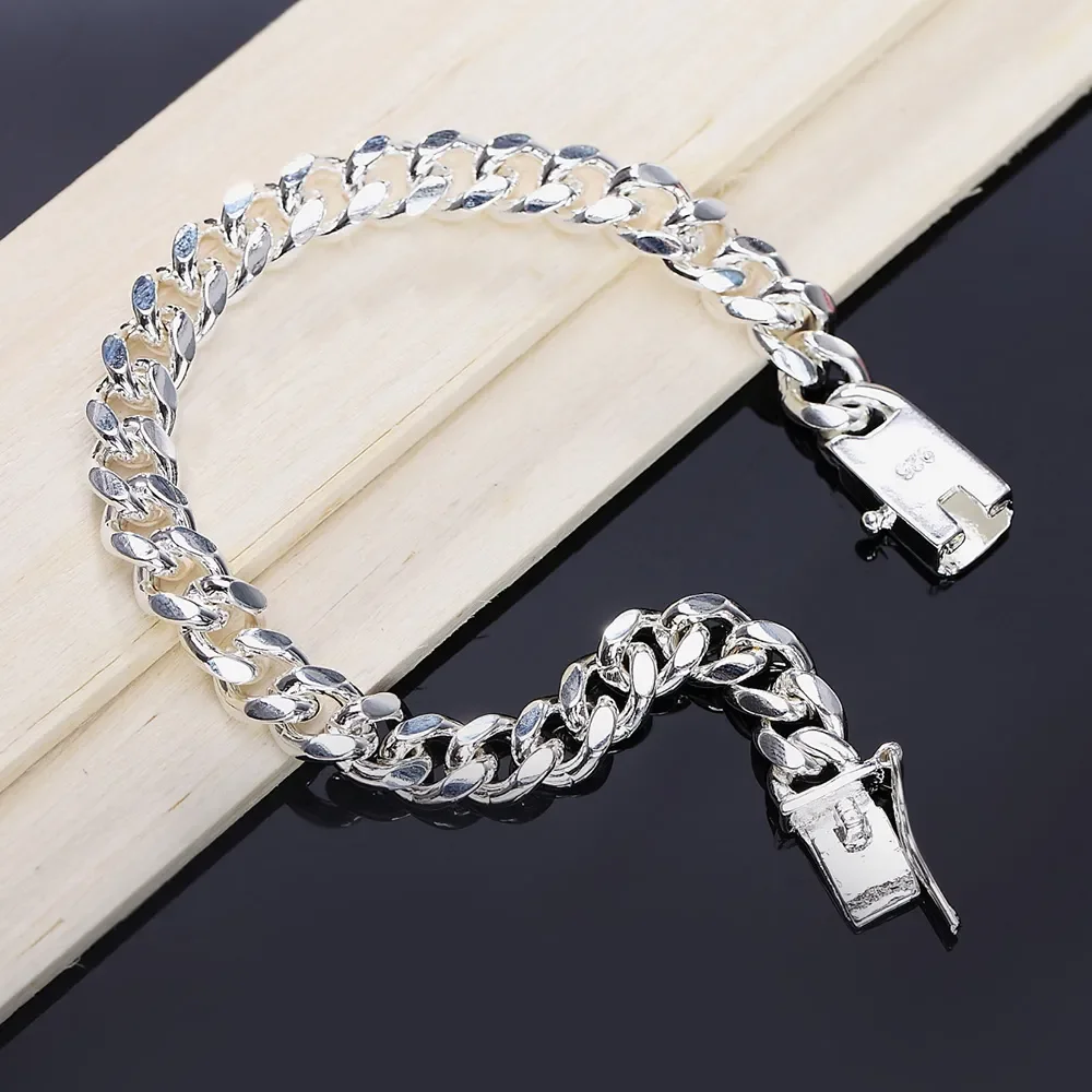 

Fine 925 Sterling Silver Bracelets Noble Design Fashion Jewelry High Quality 10MM Solid 8inch 20cm Chain Mens Wedding