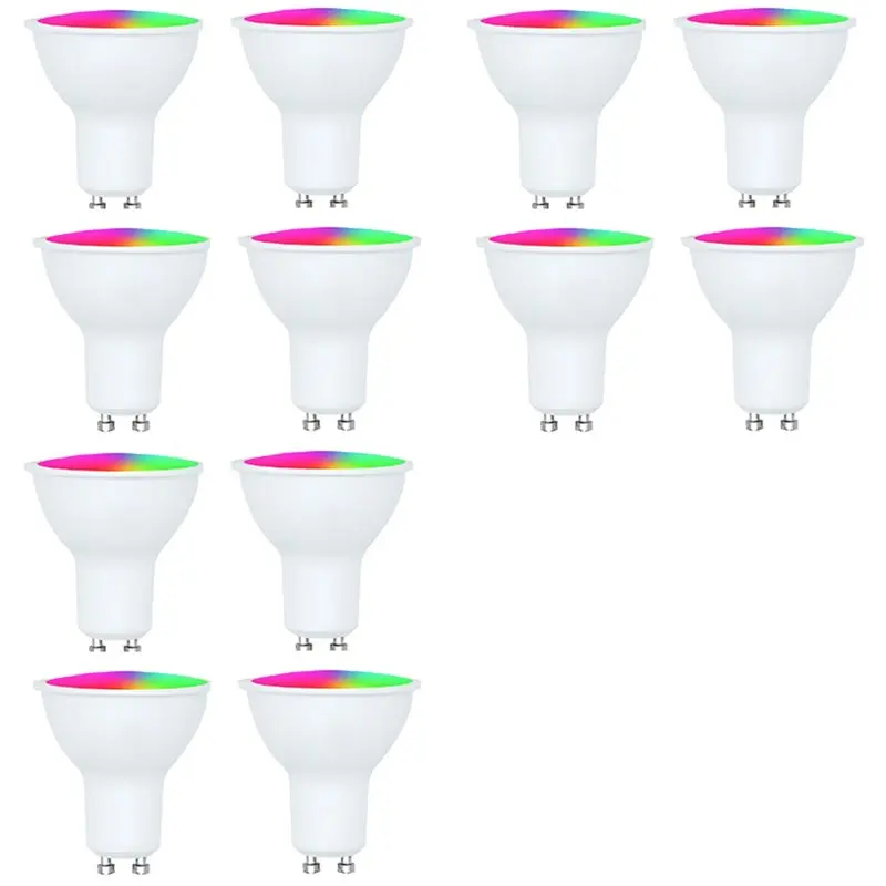 A96K-Tuya Bulb 12 Pack GU10 RGB CW+WW LED Light Bulbs 5W Dimmable Lamps Smart Life APP Control Light Bulbs D
