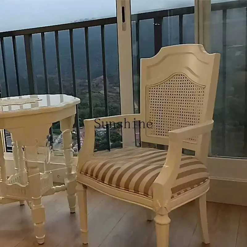 

French antique solid wood home restaurant B & B rattan chair