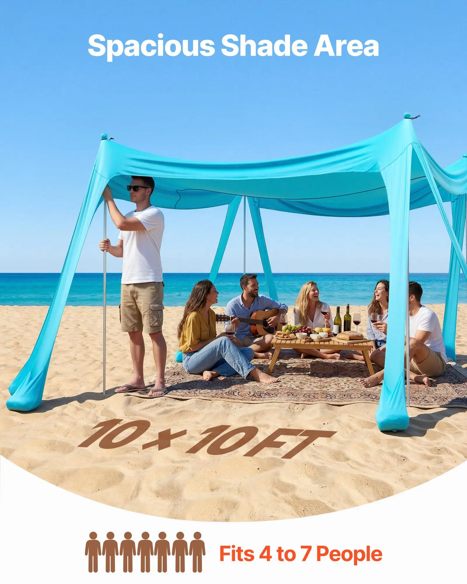 Beach Tent Sun Shelter, UPF50+ Sun Protection, 6.6 ft Tall, 10 x 10 ft, Easy Pop Up Beach Canopy with Sandbags, Stability Poles, Sand Shovels, Portable Shade for Family, Camping, Fishing, Green
