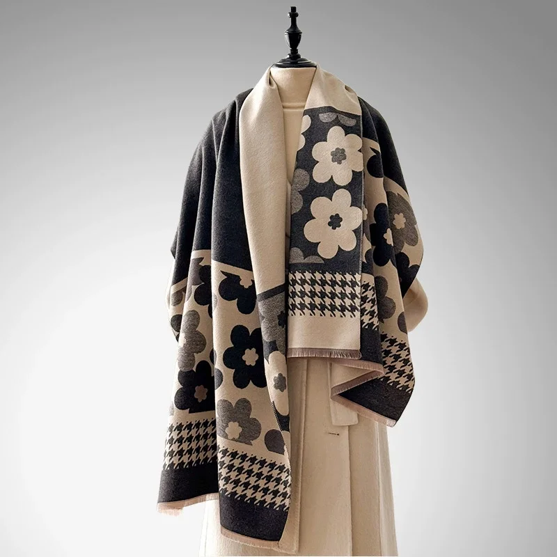 

Новинка 2025 года, элегантный женский жаккардовый кашемировый шарф из пашмины, зимний толстый теплый двусторонний платок, холодостойкий ветрозащитный шарф-одеяло